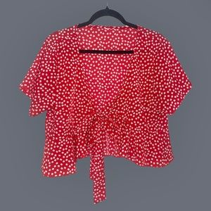 Red and White Floral Tie Top